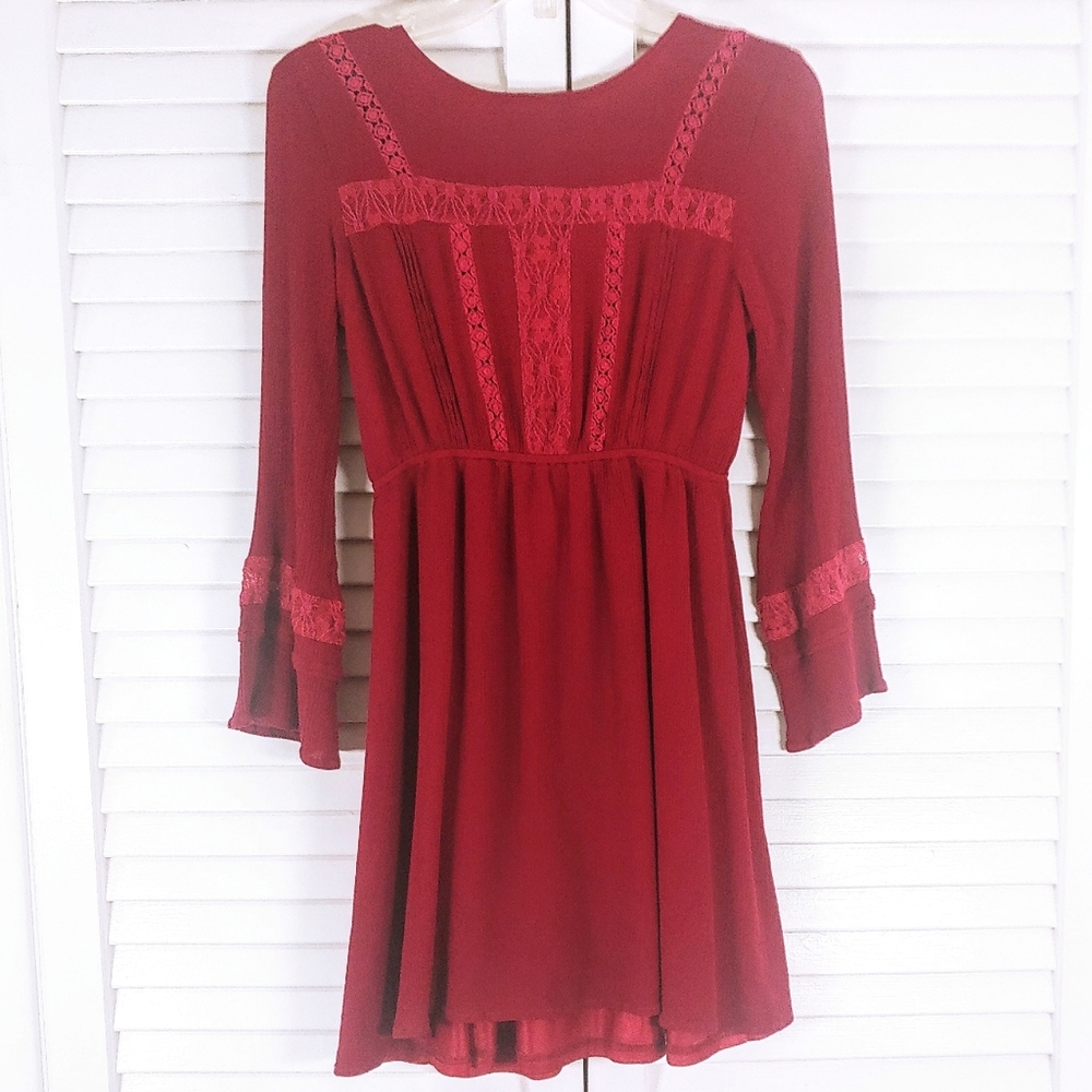 Burgandy Flare Sleeve Dress